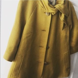 swing coat with neck tie and mustard color